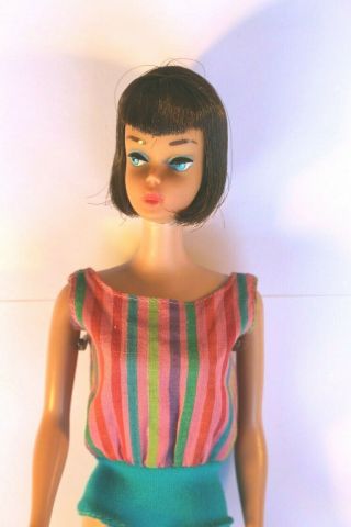 Barbie Doll - Vintage - American Girl Brunette - 1960s - Exc Cond W Stand,  Swimsuit
