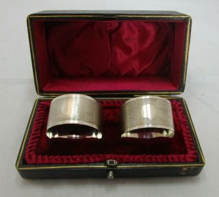 Cased Pair Antique George V Sterling Silver Napkin Rings,  1932,  42 Grams