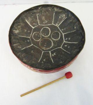 Vintage Barbados Red Pan Steel 11 " Drum With Drumstick