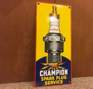 Vintage Champion Spark Plug Service Station Porcelain Oil Advertising Sign