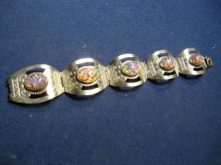 Rare Mexico Cameo 925 Sterling Silver Old Pawn Big Chunky Bracelet