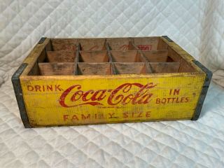 Vintage Yellow Coca Cola Family Size Wood Crate 12 Bottle Portland Oregon