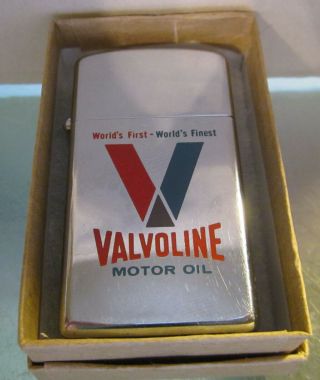 Vintage 1959 Valvoline Motor Oil Slim Zippo Lighter Graphics Gas