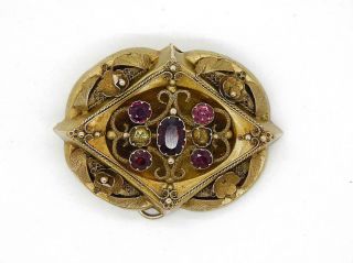 Antique Victorian Vintage Pin Brooch 14kt Gold Filled 11.  7 Grams Purple Glass