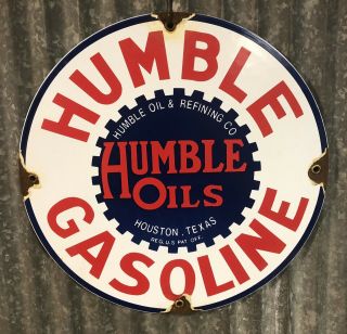 Humble Oils Gasoline Vintage Porcelain Enamel Gas Pump Oil Service Station Sign