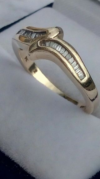 Vintage 9ct Gold Ring Set With Baguette Cut Diamonds Hallmarked