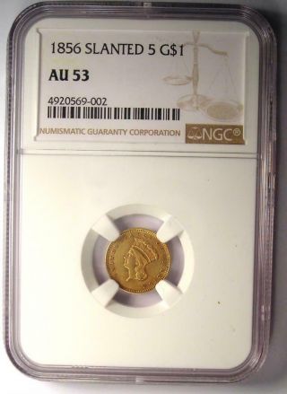 1856 Indian Gold Dollar Coin G$1 - Certified NGC AU53 - Rare Gold Coin 2