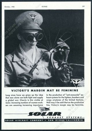 1943 Woman War Worker Welder Welding Photo Solar Aircraft Vintage Print Ad