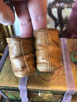 Wonderful Antique Brown Leather Doll Boots w/Original Show Ties 3