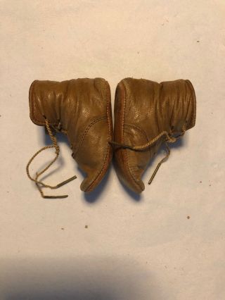 Wonderful Antique Brown Leather Doll Boots w/Original Show Ties 5