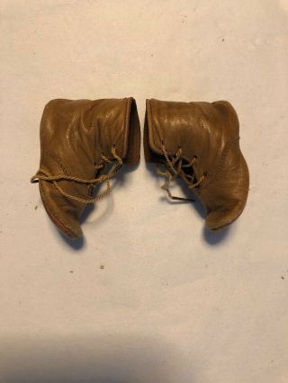 Wonderful Antique Brown Leather Doll Boots w/Original Show Ties 8
