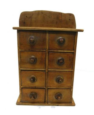 Antique Wood Apothecary/spice Cabinet Holder 8 Drawers Vtg Kitchen