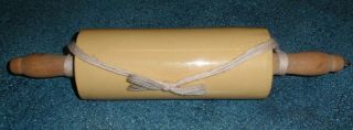 Antique Vintage Yellow Stoneware Crock Rolling Pin Collectible With Rope Hanger