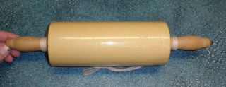 Antique Vintage Yellow Stoneware Crock Rolling Pin Collectible With Rope Hanger 6