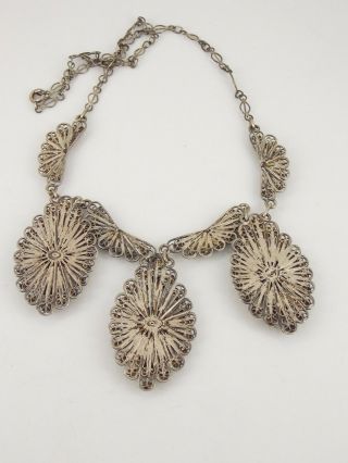 Vintage / Antique Sterling Silver Black Mother Of Pearl Filigree Necklace 5