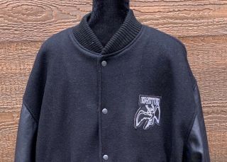 LED ZEPPELIN Vintage 80s Black Wool & Leather Letterman Jacket Men ' s L 3