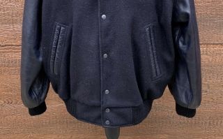 LED ZEPPELIN Vintage 80s Black Wool & Leather Letterman Jacket Men ' s L 4