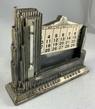 Vintage Ny Rockefeller Center Metal Calendar Thermometer Souvenir Rca Building