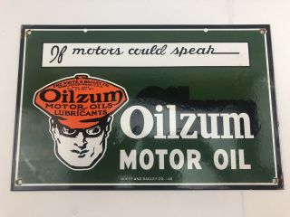 Vintage 1948 Oilzum Motor Oil Porcelain Advertising Sign