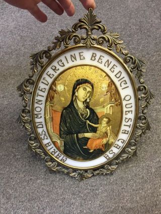 Vintage Blessed Mother Baby Jesus Plaque Catholic Italian Ornate Religious