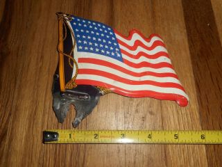 Vintage Us United States American Flag Car Auto License Plate Topper Sign