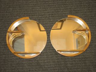 Vintage Scroll Products 734 Art Deco Round Wood Mirror Wall Shelf Set Of 2