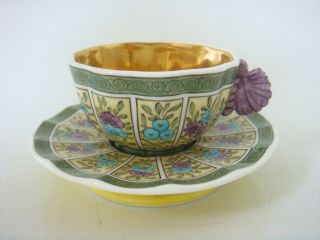 Spode Porcelain Rare Butterfly Handle Cabinet Cup & Saucer - Pattern 2154 C1810