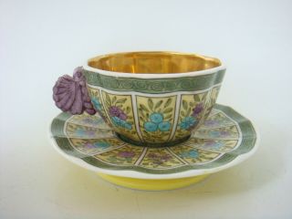 SPODE PORCELAIN RARE BUTTERFLY HANDLE CABINET CUP & SAUCER - PATTERN 2154 C1810 2