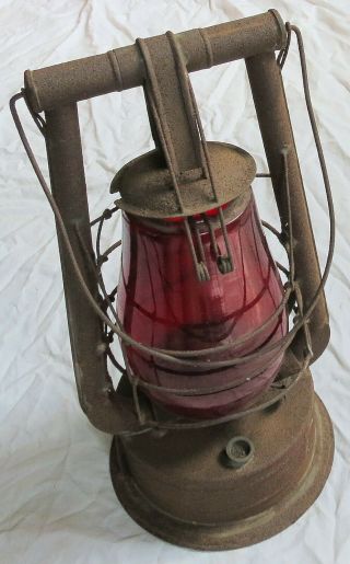 Hermance Tubular Safety Lantern Red Globe Vtg Old Antique