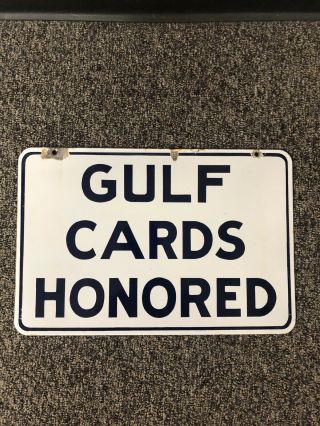 Vintage Porcelain Gulf Gas Oil Credit Cards Honored Double Sided