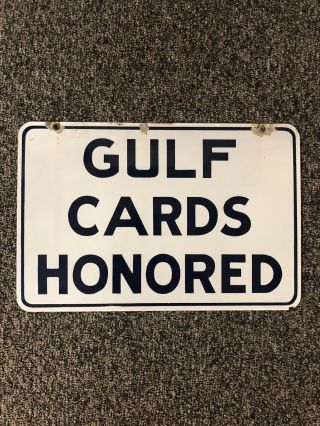 Vintage Porcelain Gulf Gas Oil Credit Cards Honored Double Sided 2