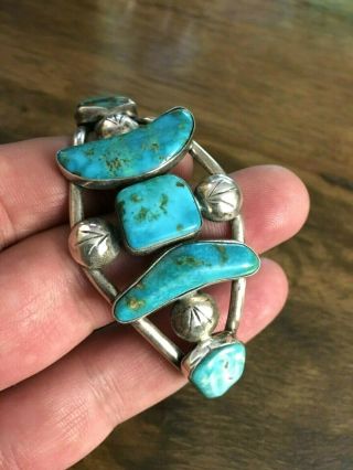 Vintage Navajo Native American Handmade Sterling Silver Turquoise Cuff Bracelet