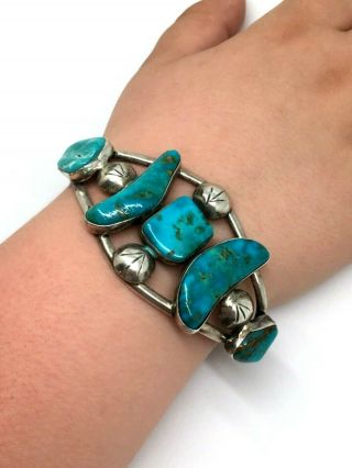Vintage Navajo Native American handmade sterling silver Turquoise cuff bracelet 2