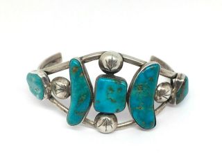 Vintage Navajo Native American handmade sterling silver Turquoise cuff bracelet 3