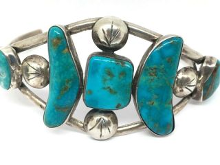 Vintage Navajo Native American handmade sterling silver Turquoise cuff bracelet 4