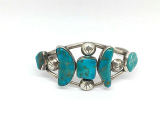 Vintage Navajo Native American handmade sterling silver Turquoise cuff bracelet 5