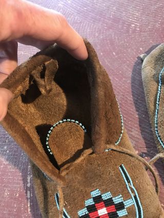 Vintage Native American beaded moccasins slippers deer skin 3