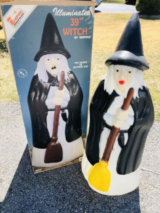 Vintage Empire Halloween 39” Blow Mold Witch & Broom With Box