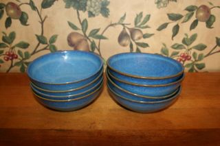 8 - Vintage Denby English Blue Stoneware Coupe Cereal Bowls (5 - 7/8 ")