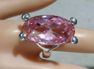 Sterling Ring W,  Faceted Large Pink Crystal Stone Designer Nf Size 9.  5