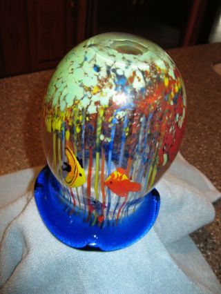 Vintage MURANO Art Glass FISH AQUARIUM VASE - Cobalt with bright detailed COLORS 6