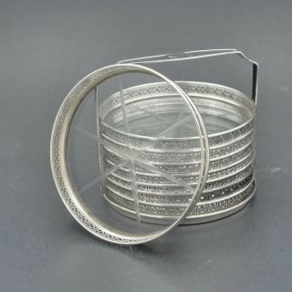Set Of 8 Webster Sterling Silver And Cut Glass Coasters In A Holder