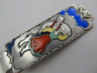 NORWEGIAN NORWAY DAVID - ANDERSEN 925S ENAMEL ' DANCERS IN BUNAD ' CADDY SPOON C1900 2