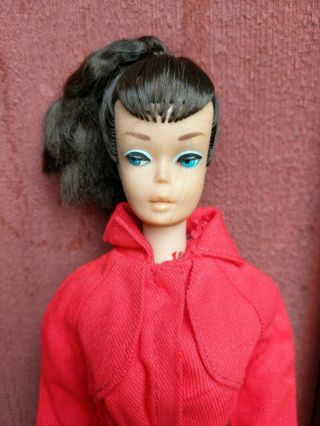 Vintage 1964 Barbie Doll Brunette Swirl Ponytail With Raincoat And Boots