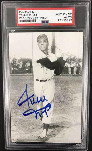 Willie Mays Signed Postcard Vintage Ny Giants Mets Hof Psa Dna Autograph