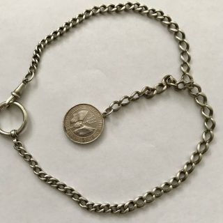 Antique Silver Watch Chain With Medal Of Jutland 1916