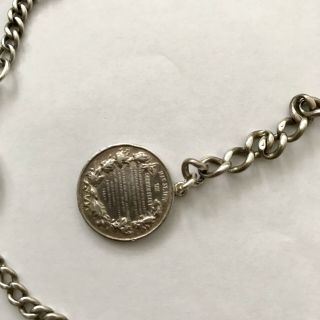 Antique Silver Watch Chain With Medal Of Jutland 1916 2