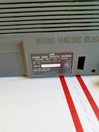 Vintage JVC Portable Stereo Cassette Recorder Boombox Radio RC - 770JW AM FM SW 7