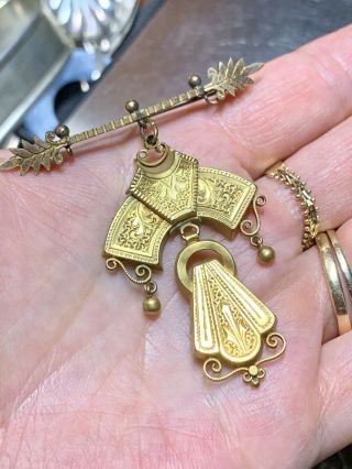 Gf Gold Filled ?? Antique Victorian Georgian Revival Lavalier Brooch Pin