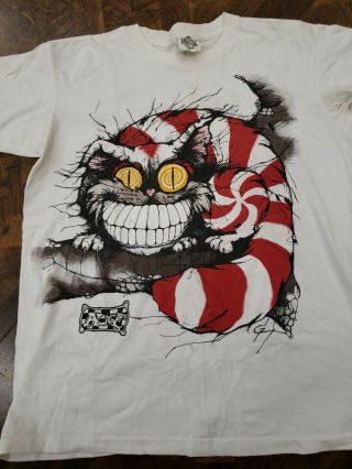 Vintage Alice In Wonderland T Shirt Cheshire Cat Size M 38 - 40 We Are All Mad 90s